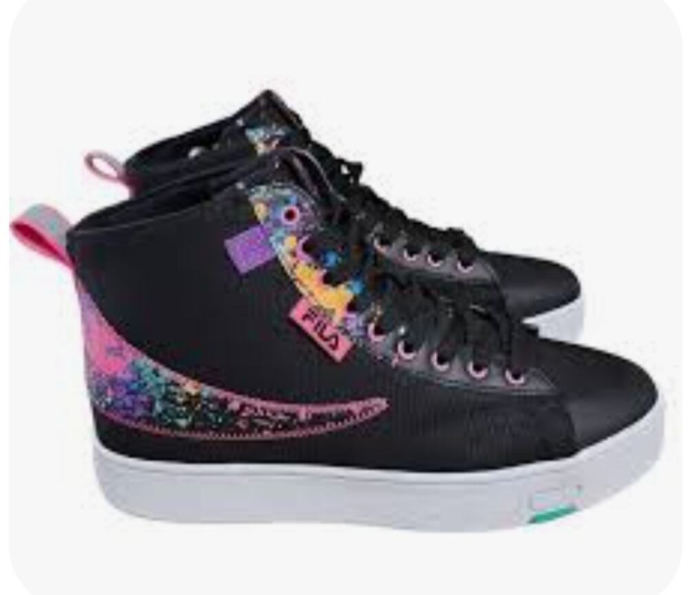 Fila Ladies Lace Up High Top Black & White Sneakers Size 9.5